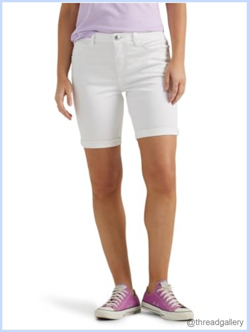 Plus Size Rolled Denim Bermuda Shorts Mid-Rise Cotton Blend